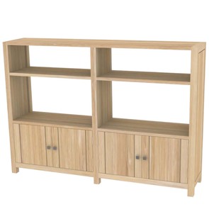 Massivholz Highboard aus zertifiziertem Plantagenteak mit 4 Fächern und 4 Schwingtüren