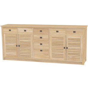 Sideboard aus massivem, zertifiziertem Plantagenteak mit 4 Schwingtüren und 8 Schubfächern