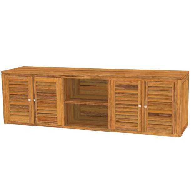 Massives Teakholz TV- Sideboard mit 2 offenen Ablagefächern und 4 Schwingtüren