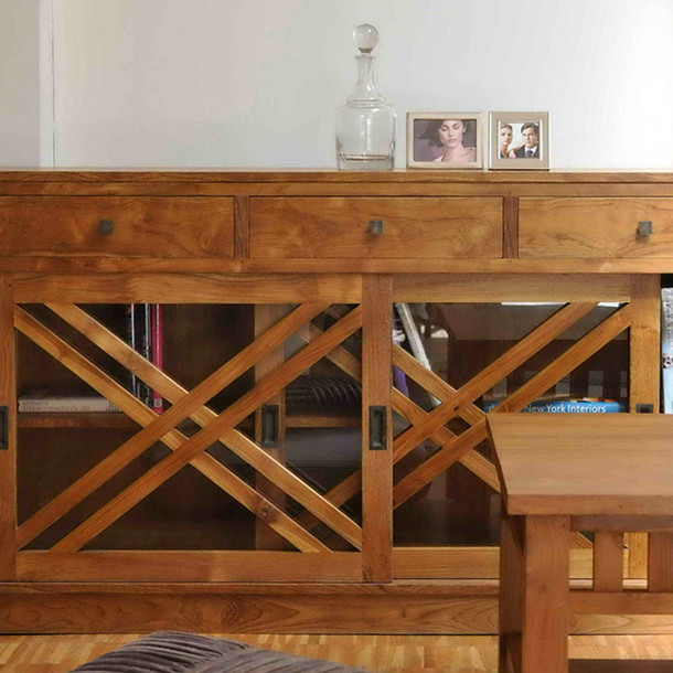 Sideboard Cross aus Teak Massivholz