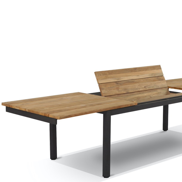 Outdoortisch Marseille, auch fuer indoor geeignet, Detailansicht von der versenkbaren Butterfly Verlängerung aus Teak massiv