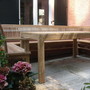 Grosse Lasem Eckbank aus massivem Teakholz als Terrassen Ensemble mit Massivholz Tisch Frankfurt, Schreinerarbeit auf Mass ohne Aufpreis